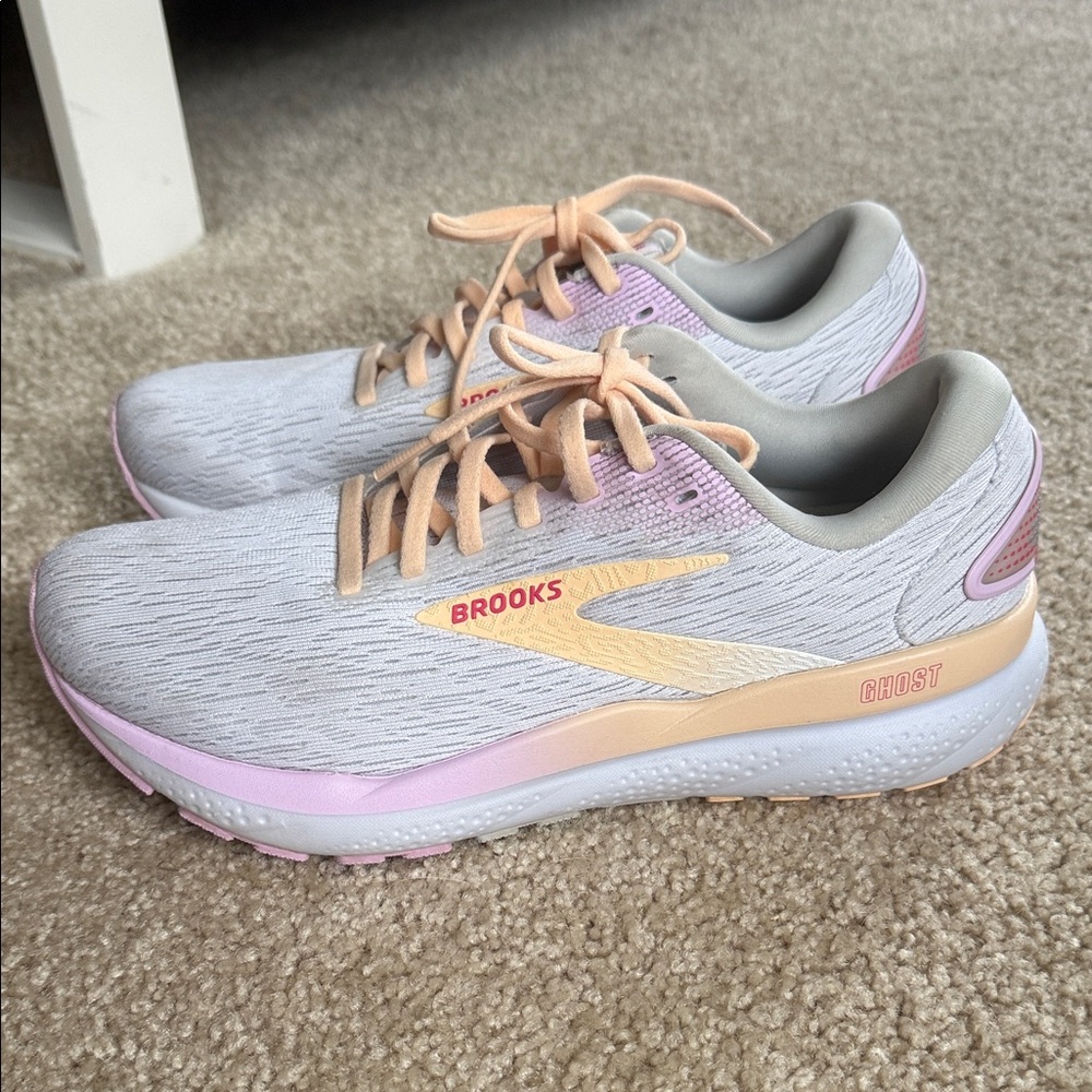 Brooks Ghost Women's Athletic Shoes - White, Pink, and Peach
